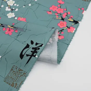 Čínske maľby slivkové kvety Horúce lisovanie reaktívne farbenie satén stretch bavlnená tkanina pre šaty bazin riche getzner tecido