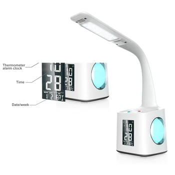 Stolná Lampa S USB Nabíjací Port Noc Lampa LED Budík, Teplomer, Kalendár 3-Úroveň Stmievač stolná Lampa S Držiak na Pero