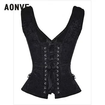 Aonve Black Gotický Korzet Top Overbust tvaru Ocele Kosti Korset Ženy Punk Clubwear Steampunk Oblečenie Vintage Korse S-2XL