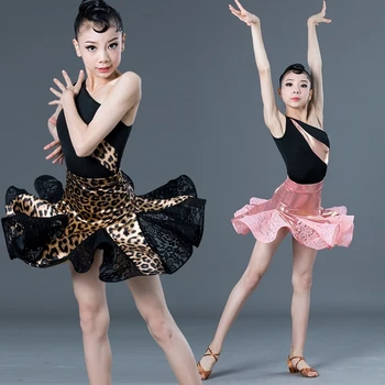 Nový Latinský Tanec Kostým Pre Dievčatá, Tanečná Sála Salsa Tango Sukne Dieťa Dieťa Leopard Latinskej Tanca Split Šaty S Trikot A Sukne