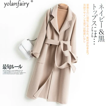 2020 Vlny Kabát Ženy Jeseň Zima Elegantné Dlhé Bunda Ženy Oblečenie kórejský Cashmere Dámske Kabáty Módne Abrigo Mujer D82029 KJ
