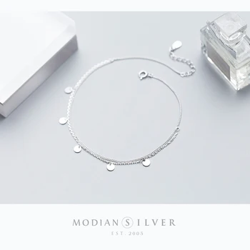 Modian Jednoduché, Dvojité Vrstva Reťazí Anklet pre Ženy, Skutočné 925 Sterling Silver Geometrické Flitrami Anklet Módne Jemné Šperky