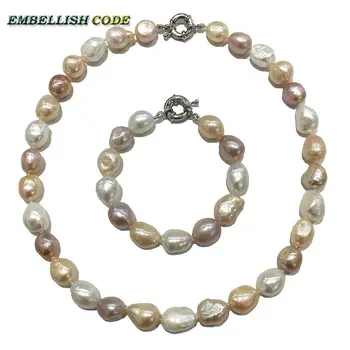 Letné dobrý lesk čiastočne barokový nepravidelný náhrdelník náramok perlový set Zmiešané farby biela ružová fialová stely reálne sladkovodné perly