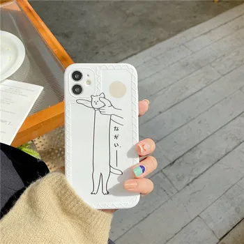 Japonsko Jednoduché, Zábavné Biela Mačka Graffiti Telefón puzdro pre IPhone 12 Pro Max 7 8 6s Plus 11 Pro MAX puzdro pre IPhone Kryt X XS XR Prípade