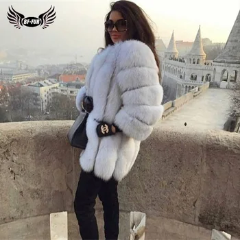 BFFUR 2020 Luxusné Dámske Zimné Kabáty Prírodné Kožušiny Módne Blue Fox kožuchy Pre Ženy, Skutočné Arctic Fox Hrubé Teplé Celé Kože
