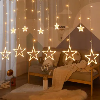 Vianočné Rozprávky Svetlá LED Star Garland String Svetlá na Vianočné Okno Izba Vnútorné Vonkajšie Dekorácie, Svadobné Party Svetlo Lampy