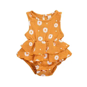 Novonarodené Dievčatká Bez Rukávov Remienky Bežné Daisy Tlač Klasické Kola Krku Prehrabať Kombinézu Sunsuit Oblečenie
