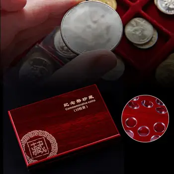 10 Mincí Nastaviteľné Drevené Prípade Displej Mince Boxy Organizátor Kontajner Skladovanie Držiteľov Výročie Kolo Zberu Kapsule