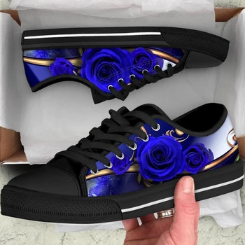 ELVISWORDS Gotický Kvet Ruže 3D Blue Ženy, Tenisky, Topánky Žena, Nízky Štýl Plátno Vulcanize Topánky pre Dospievajúce Dievčatá Čipky Zapatos