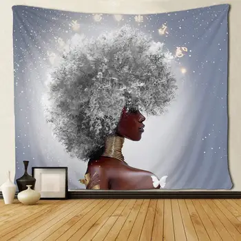 Africkej Ženy Afro s Bielymi Vlasmi Tapisérie Hippie Umenie Stene Visí na Spálňu, obývaciu Izbu internátu