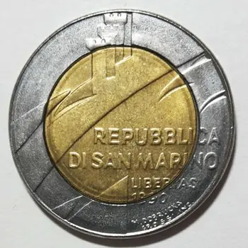 San Maríno Pamätné Mince 500 Líry Hrad Skutočný Originál Mince 1990 UNC Mince
