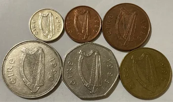 Írsko 1-2-5-20-50 pence-1 libra kompletnú Sadu 6 Kusov Skutočné Mince Skutočný Originál Mince