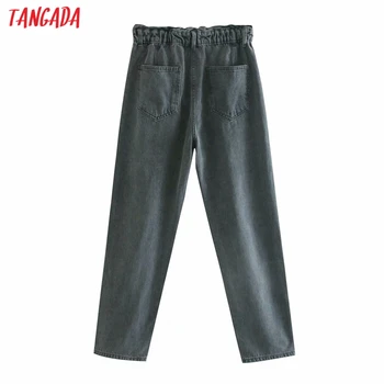 Tangada 2020 módne ženy voľné džínsy, nohavice dlhé nohavice strethy pás vrecká tlačidlá ženské nohavice 6P7