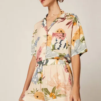 -Krátke rukávy Pyžamo Set pre Ženy-Krátke rukávy Mikiny s Šortky Domáce Oblečenie Kvetinový Tlač Pyžamo Ženy Oblečenie 2020