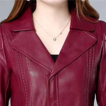 Kožená bunda ženy, zelená, xl-6xl plus veľkosť dlhý rukáv 2020 jeseň nový kórejský móda krátkych slim mama pu faux kožený kabát JD561