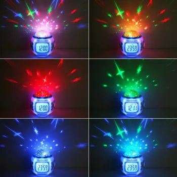 Multifunktions LED Hviezdna Buntes Nachtlicht Farba-Zmenené Digitálny LED Projektor Wecker budíky