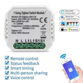 Lonsonho Tuya Zigbee Smart Switch Modul S Neutrálnym EÚ 220V 1 Spôsob Bezdrôtový Spínač svetiel Relé Kompatibilné Alexa Google