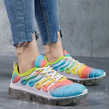 Ženy Rainbow Tenisky Ploché Podpätky Presvetlený Byt Platformu Vonkajšie Čipky Športové Chodiť Bežecká Obuv Multicolor Priedušná Dámy