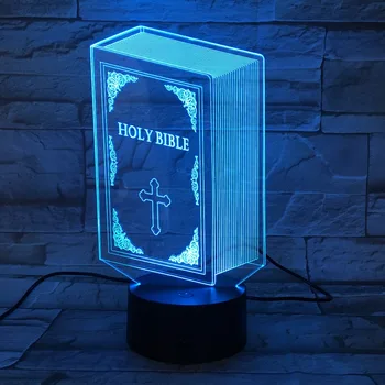 Ježiš Kristus Kríž USB 3D LED Nočné Svetlo Darčeky Stôl, stolná Lampa, Spálne, Pán Je Môj Pastier, Biblia, Kniha na Čítanie