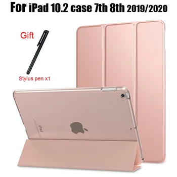 Trifold Kožené Smart Case pre iPad 10.2 7. 8. generácie Tenké Priesvitné PC Zadný Kryt pre iPad 10.2 2020 prípade Automatického režimu Spánku