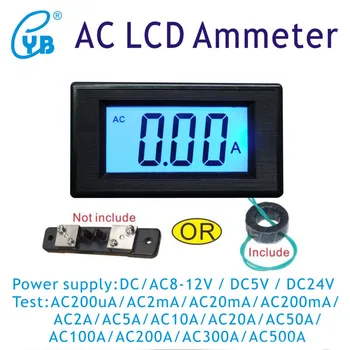 LCD Digital AC Ammeter Aktuálne Tester s CT Nastaviť AC, 2A 5A 10A 20A 100A Aktuálne Meter Amp Panel Meter Napájanie DC/AC8-12V