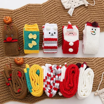 Vianočné Pančuchy dámske Ponožky Cartoon Coral Velvet Dlhé Ponožky Santa Claus Snehuliak Hrubé Teplé Kolená Vysoké Ponožky Vianočný Darček