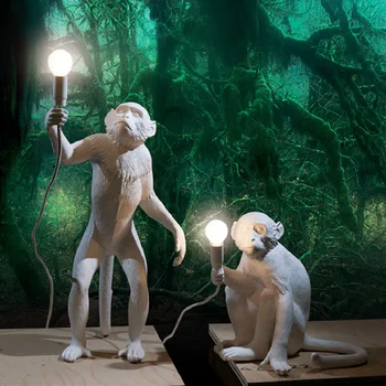 Moderné Čierne Opice Lampa Živice Konopné Lano Opice Lampa Biela Obývacia Izba Opice Svetlá V živočíšnych Prívesok Osvetlenie Závesné Svietidlo E27