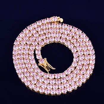 Ružová Farba Zirkón Tenis Písmená Náhrdelníky & Prívesok Pre Mužov/Ženy, Zlatá Farba Módne Hip Hop Šperky s 4 mm Tenis Reťazec
