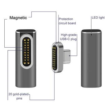 1Pcs Magnetické USB Typu C Adaptér Konektor 20kolíkový PD 100W Rýchle Nabíjanie Pre MacBook Pro Samsung S10 Huawei Plnenie Príslušenstvo