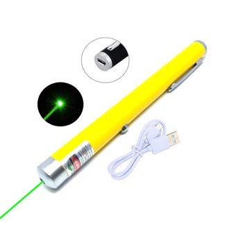 Zelené Laserové Ukazovátko USB Nabíjateľné Laserové Pero Žlté Telo Silný 5mw 532nm USB Zelená Lazer