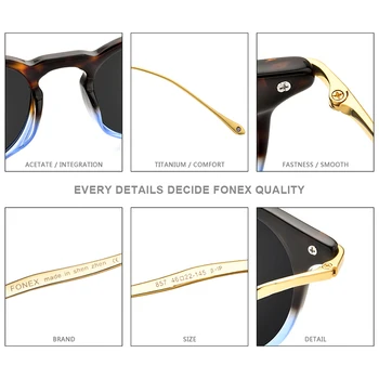 FONEX Acetát Titánové Okuliare Mužov Vintage Kolo Polarizované Slnečné Okuliare pre Ženy, Nový Vysoko Kvalitné Zrkadlové UV400 Odtiene 857