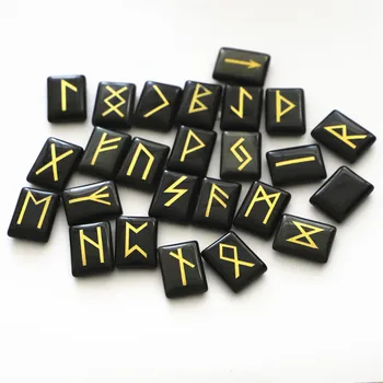 Prírodné Obsidian Viking Rune Amulet Nastaviť Halo Opravy Crystal Veštenie Rotujúce Obdĺžnik Kameň