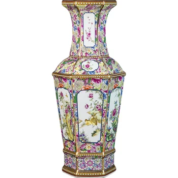 Tradičná Čínska Starožitné Smalt Kvety Šesťhranné VaseCeramic Veľké Poschodí Váza 55 cm Výška Veľké Porcelánové Vázy, Dekorácie