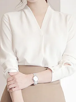 Ženy Šifón Košele Elegantné Sladké Office Lady Kórejský Štýl Blúzky 2020 Jar Dlhý Rukáv V Krku Voľné Dizajnér Príčinné Topy
