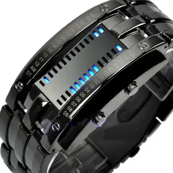 2018 Populárnej Značky Luxusné Muži Ženy Kreatívna Nehrdzavejúca Oceľ LED Dátum Náramok Binárne Hodinky Náramkové hodinky
