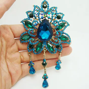 Vintage Retro Korunu v tvare Poukázal Kvet Prívesok Brošňa Blue Crystal Drahokamu