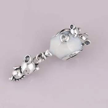 Autentické S925 Smalt Myš & Balón S Krištáľovo Prívesok Perličiek Kúzlo pre Ženy Náramok Náramok DIY Šperky