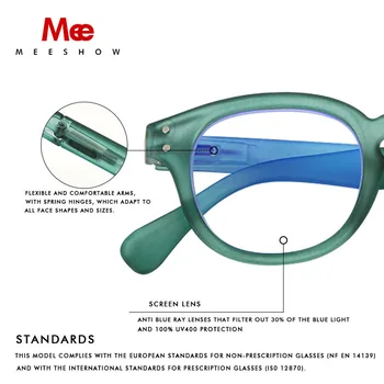 MEESHOW Anti blue ray okuliare na čítanie muži ženy okuliare Green kolo presbyopia s diopter francúzsky 1513 +1.5 +2.0 +2.5