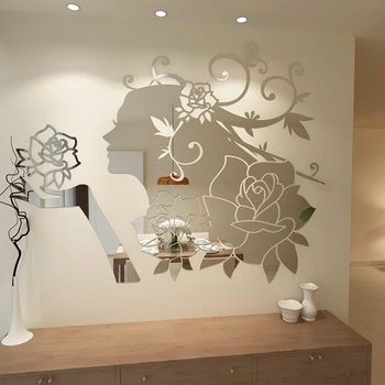 Kvetinová Víla 3d Akrylové samolepky na stenu Cartoon zrkadlový povrch samolepky na stenu Večera miestnosti dekorácie Domov DIY wall Art decor