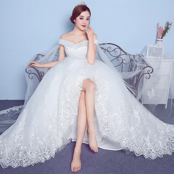 Čipky Appliques Veľká Výšivka Svadobné Šaty 2020 Nový Príchod Sexy Loď Krku, Ramena kórejský Plue Veľkosť vestido de noiva