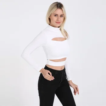 Wixra Móda Krátkych Tričkách 2019 Jar Leto Topy Dámske Pevné Sexy Duté Z Long Sleeve T-Košele Pre Ženy