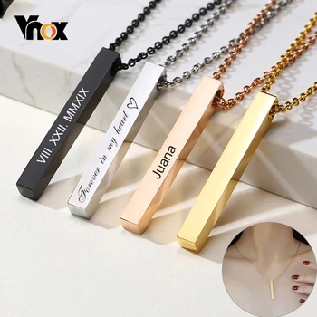 Vnox Prispôsobiť 3D Vertical Bar Náhrdelníky pre Ženy Nehrdzavejúcej Ocele Vyryté Geometrické Prívesok Jednoduchý Minimalistický Elegantné Šperky