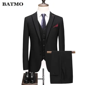BATMO 2019 nový príchod vysokej kvality bežné obleky mužov,pánske jednofarebné svadobné šaty ,bundy+nohavice+vesta,plus-veľkosť S-4XL