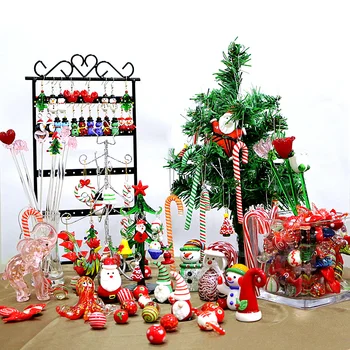 Custom Handmade Sklenené Vianočné Ozdoby Mini Roztomilý Zvierat Figúrka Prívesok Darčeky Xmas Tree Decor Visí Candy Cane Príslušenstvo