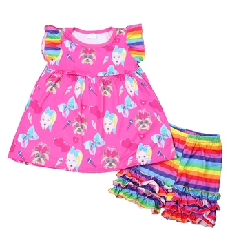 Krásne Deti detský Baby Dievčatá Ležérne Oblečenie Cartoon Vytlačené T-shirt Topy Rainbow Prehrabať Šortky Oblečenie Deti Cloting Nastaviť