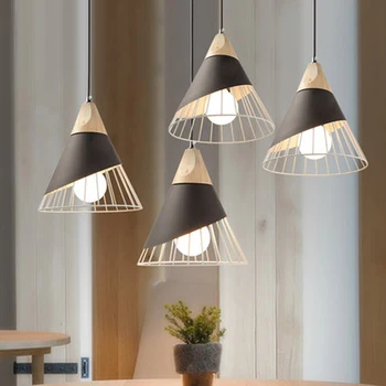 Nordic Moderné Železa Skutočného Dreva Prívesok Svetlo, E27 Reštaurácia, Bar Prívesok lampa, Kaviareň Tvorivé Jednoduché Jeden Masívneho Dreva Lampa