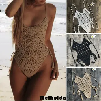 Sexy Dámske Pletenie Bikini Set Push-up Polstrovaná Plavky Duté Plavky, plážové oblečenie Plávanie Oblek 2019 Nové Letné