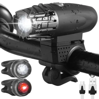USB Nabíjateľné Bicykli Svetlá Nastaviť Vodotesný LED Požičovňa Svetlé Bicykli Predných Svetlometov+2Rear zadné svetlo Nastavenie