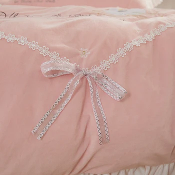 Luxusné Flanelové Velvet Princezná štýl posteľná bielizeň Nastaviť Teplé Fleece Volánikmi Perinu Posteľ List obliečky na Vankúše Kráľovná King Size 4Pcs
