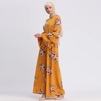 Kvetinový Abaya Svetlice Rukáv Moslimských Hidžáb Oblečenie Dlho Maxi Šaty, Dubaj Kaftan Kimono Ramadánu Modlitba Oblečenie Turecký Islamské Oblečenie